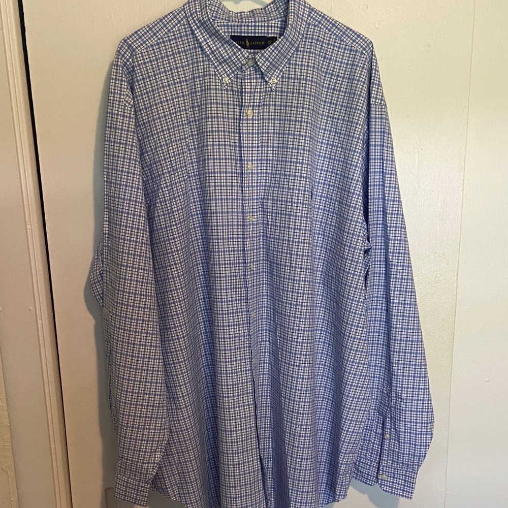 Polo Ralph Lauren Light Blue Plaid long Sleeve Button Down Lightweight 3XLT